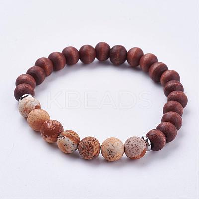 Frosted Mixed Gemstone Stretch Bracelets BJEW-JB03169-1