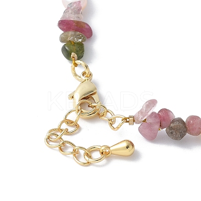 Brass & Natural Pearl & Multicolor Tourmaline Chip Beaded Bracelet Making KK-F892-20G-1