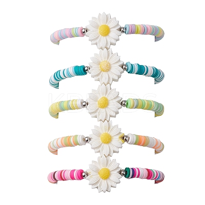 5Pcs 5 Color Polymer Clay Heishi Surfer Stretch Bracelets Set BJEW-JB10123-02-1