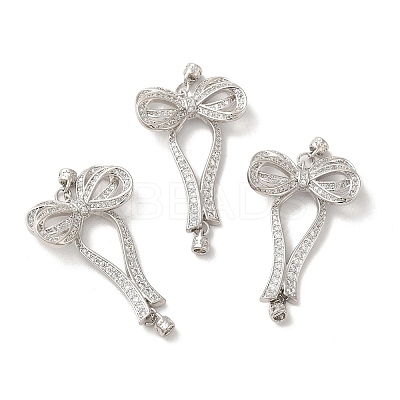 Brass Micro Pave Clear Cubic Zirconia Fold Over Clasps with Cord Ends KK-M243-16P-1