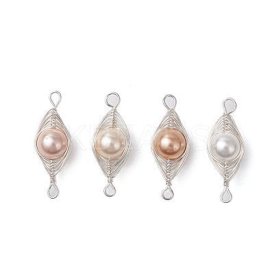 Copper Wire Wrapped Shell Pearl Connector Charms PALLOY-JF03114-01-1