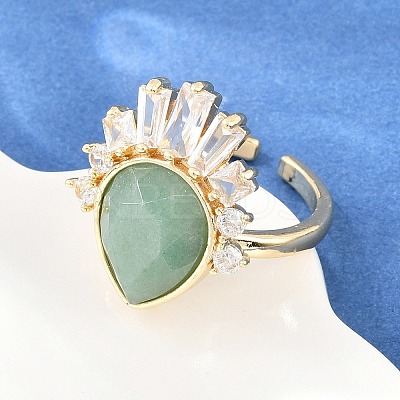 Brass with Natural Green Aventurine Finger Rings GG-CBACC2B-07G-06-1