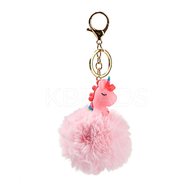 Cute Unicorn PVC & Imitate Rex Rabbit Fur Ball Keychain KEYC-C005-03A-1