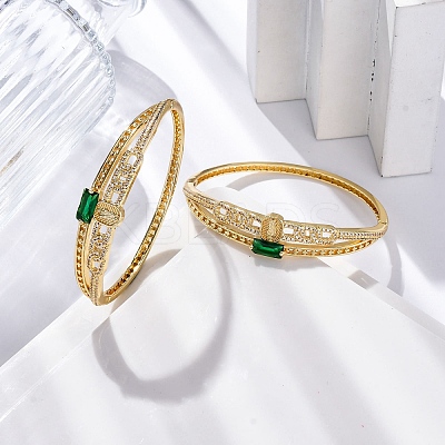 Rack Plating Brass Micro Pave Cubic Zirconia Hinged Bangles BJEW-H624-07A-G-1