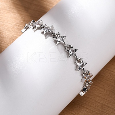 Brass Micro Pave Clear Cubic Zirconia Link Bracelets for Women BJEW-D342-01P-1