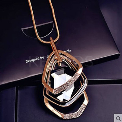 Alloy Crystal Rhinestone and Black Glass Pendant Long Necklaces FS-WG47C14-10-1