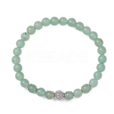Natural Green Aventurine & Brass Round Beaded Stretch Bracelets for Women BJEW-JB12266-01-1