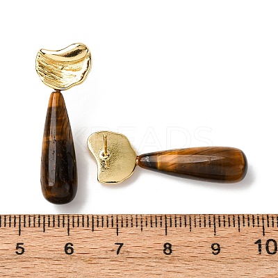 Natural Mixed Stone Teardrop Dangle Stud Earrings EJEW-P320-01G-M-1
