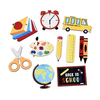 20Pcs Back to School UV Single Face Printed Wood School Supplies Pendant Decorations WOOD-N020-03-1