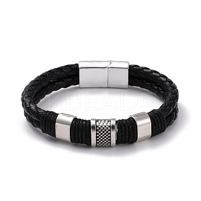Retro Leather Braided Cord Bracelet for Men X-BJEW-A039-01B-1