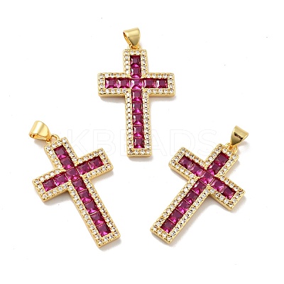 Cross Brass Micro Pave Cubic Zirconia Pendants KK-G419-18G-1