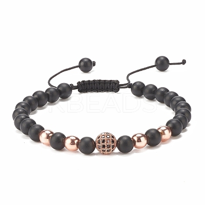 4Pcs 4 Color Natural Obsidian & Synthetic Hematite Braided Bead Bracelet with Cubic Zirconia BJEW-JB08117-1
