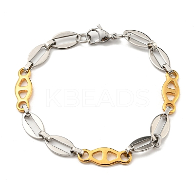 Ion Plating(IP) Two Tone 201 Stainless Steel Oval Link Chain Bracelet BJEW-B078-08GP-1