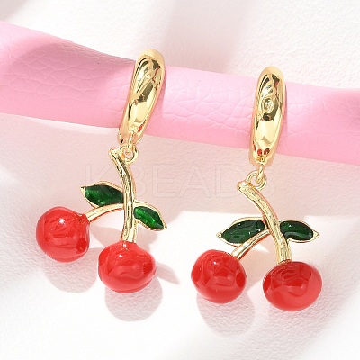 Cherry Brass Enamel Hoop Earrings EJEW-M077-14G-03-1