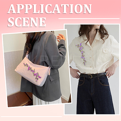 2 Pairs 2 Colors Flower Polyester Embroidery Cloth Sew on Appliques PATC-GF0001-59A-1