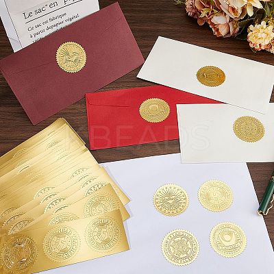40 Sheets 4 Styles Plastic Self Adhesive Gold Foil Embossed Stickers DIY-CP0010-45-1
