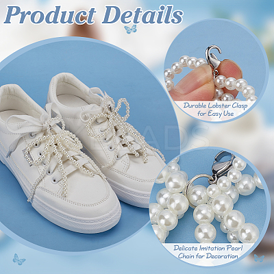 2 Pairs 2 Styles Bowknot Plastic Imitation Pearl Shoe Charms DIY-FG0006-80-1