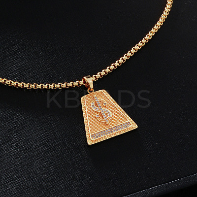 Brass Full Clear Cubic Zirconia Dollar Sign Trapezoid Pendant Box Chain Necklaces IF1636-2-1