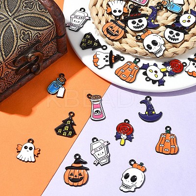 26Pcs 13 Styles Halloween Theme Spray Painted Alloy Enamel Pendants ENAM-FS0002-09-1