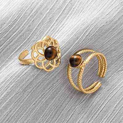 304 Stainless Steel Adjustable Open Cuff Rings RJEW-A071-02A-G-1