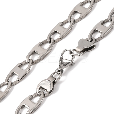 201 Stainless Steel Oval Mariner Link Chain Necklace NJEW-F222-37P-06-1