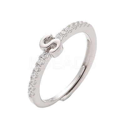 S925 Sterling Silver Adjustable Letter Rings for Women RJEW-M068-01P-S-1