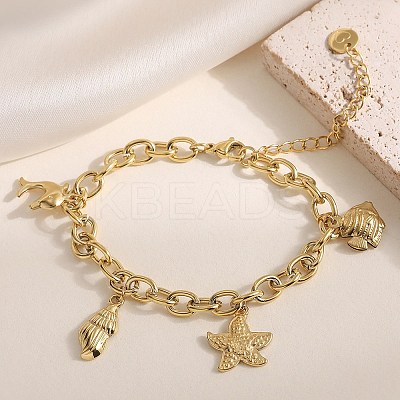 Ocean 304 Stainless Steel Charm Bracelets BJEW-K291-05G-1