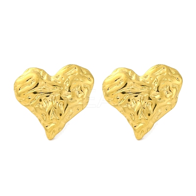Ion Plating(IP) 304 Stainless Steel Textured Heart Stud Earrings EJEW-D281-17G-1
