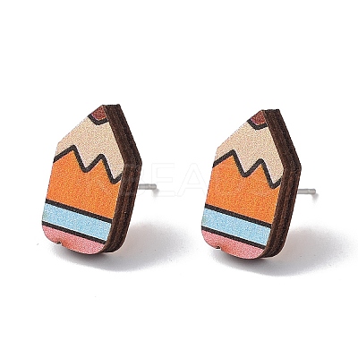 Natural Wood Stud Earrings EJEW-C013-01B-1