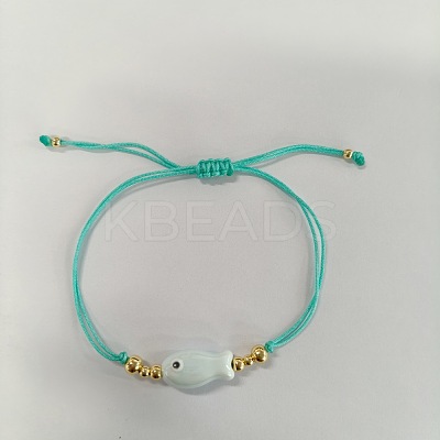Braided Porcelain Fish Charm Adjustable Bracelets JI6734-8-1