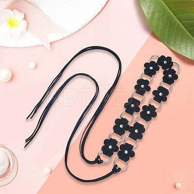 1Pc Imitation Leather Flower Brass Ring Link Chain Waist Belly Chains Belts for Women AJEW-CL0001-49B-1