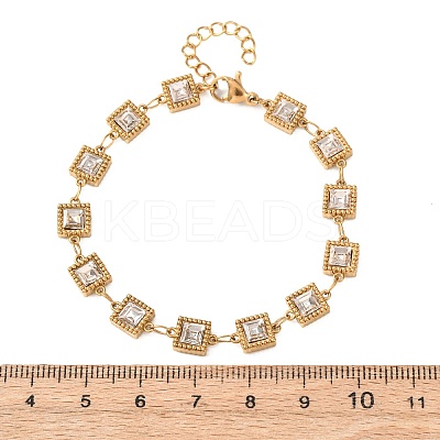 304 Stainless Steel Pave Glass Link Chains Bracelets for Women BJEW-G780-04G-1