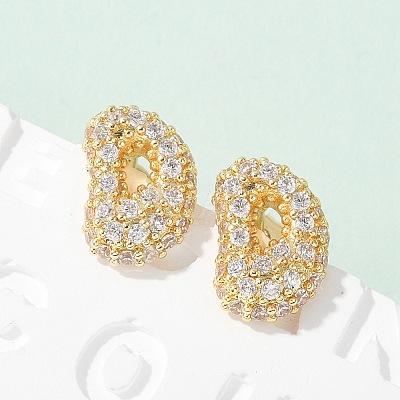 Brass Micro Pave Cubic Zirconia Stud Earrings EJEW-Z091-04G-D-1