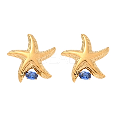 Starfish 304 Stainless Steel Pave Cubic Zirconia Stud Earrings EJEW-Z110-02G-1