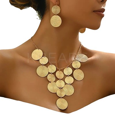 Flat Round Alloy Pendant Necklace & Dangle Earring Sets FS-WG6C074-01-1