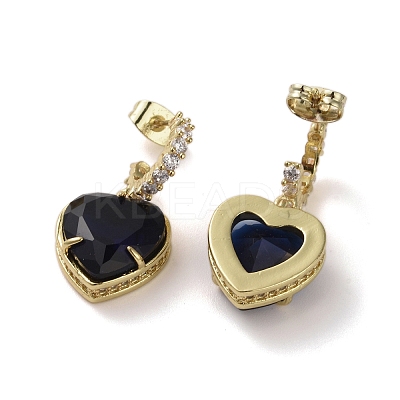 Cubic Zirconia Heart Dangle Stud Earrings EJEW-H308-09G-01-1