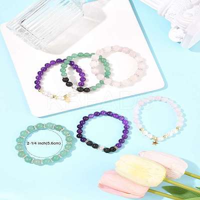 9Pcs 3 Colors Round Natural Gemstone Beads Stretch Bracelets BJEW-FS00017-1
