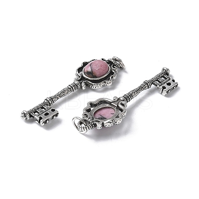 Key Brass Natural Rhodonite Big Pendants KK-D361-01AS-27-1