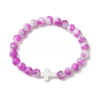 Drawbench & Baking Paint Glass & Synthetic Turquoise Beadeed Stretch Bracelets for Women BJEW-JB13235-1