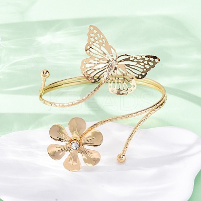 Flower & Butterfly Alloy Arm Cuff Bangles for Girl Women LS-AJEW-A063-01C-G-1