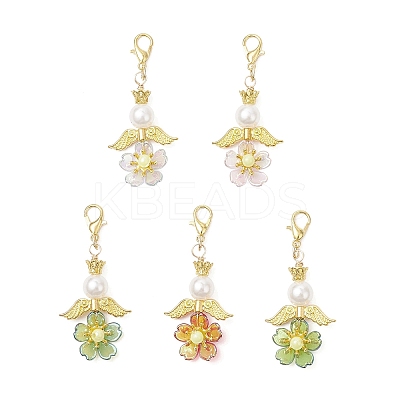 Flower Acrylic & ABS Plastic Imitation Pearl Pendant Decorations HJEW-JM03529-02-1