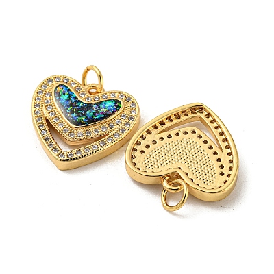 Valentine's Day Brass Micro Pave Cubic Zirconia with Synthetic Opal Pendants KK-D096-02C-G-1