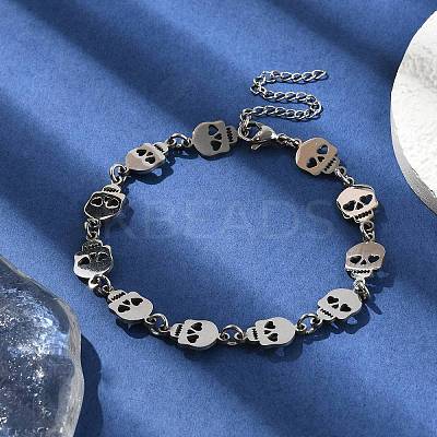304 Stainless Steel Skull Link Bracelets for Men & Women BJEW-D042-25P-1