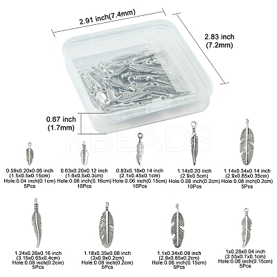 60Pcs Tibetan Style Alloy Feather Pendants TIBEP-FS0001-21-1