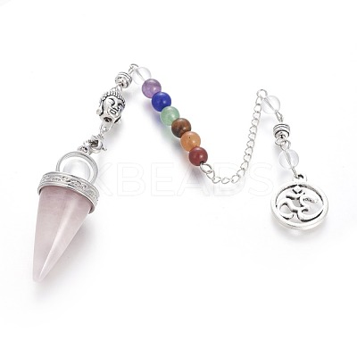 Chakra Jewelry Natural Rose Quartz Cone Dowsing Pendulums G-G771-E06-1