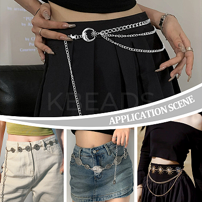 2Pcs 2 Styles Moon Sun Alloy Link Waist Body Chains AJEW-UN0002-20P-1