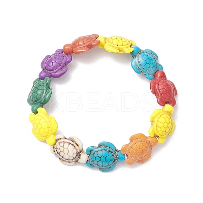 Dyed Synthetic Turquoise Sea Turtle Beaded Stretch Bracelet for Women BJEW-JB09396-1