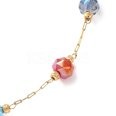 304 Stainless Steel with Faceted Round Glass Bead Cable Chain Necklaces for Women NJEW-G190-02G-1