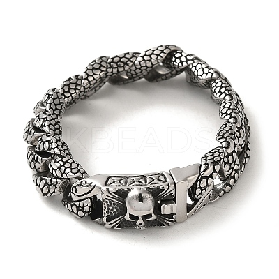 304 Stainless Steel Skull Cuban Link Chain Bracelets for Women Men BJEW-Q341-05C-AS-1