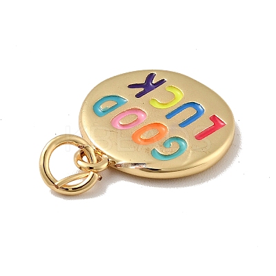 Flat Round with Word Good Luck Brass Enamel Pendants LS-KK-G419-27G-1